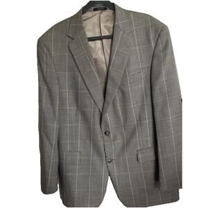 Hart Schaffener Marx Men’s Sport Coat 44R Black Tan Blue Houndstooth Made In USA